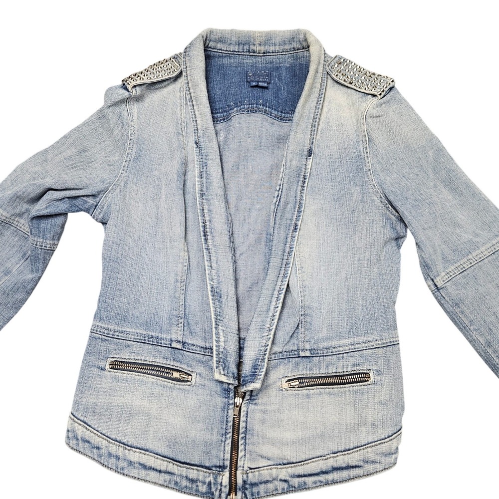 Guess Denim Moto Jacket Medium Light Wash Studded Y2K Cone Spikes Glam Punk Edge